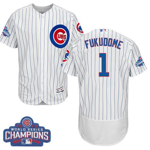Cubs #1 Kosuke Fukudome White Flexbase Authentic Collection 2016 World Series Champions Stitched MLB Jersey - Click Image to Close